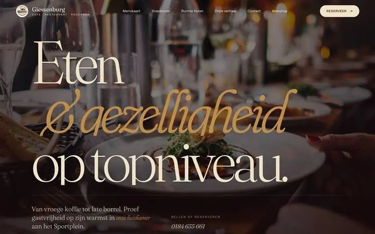 Homepage van Eten in Giessenburg, een onepager voor een horecazaak in Giessenburg